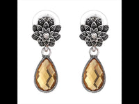 Load image into Gallery viewer, Brass Ohrstecker antik silberfarben Blume Stein Anhänger braun orange
