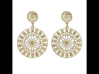 Load image into Gallery viewer, Brass Ohrstecker rund Kreis Blumen Schnörkel antik golden glänzend
