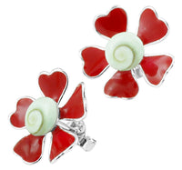 Load image into Gallery viewer, Shivaauge Emaille Blüte rot Silberohrstecker Ohrstecker 925er Sterling Silber Shiva Auge Damen
