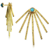 Load image into Gallery viewer, Messing Ohrstecker golden Ear Jacket Strahlen Türkis Onyx rund Doppelohrstecker
