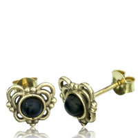 Load image into Gallery viewer, Messing Stein Türkis Onyx Ohrstecker antik golden
