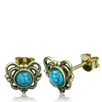 Load image into Gallery viewer, Messing Stein Türkis Onyx Ohrstecker antik golden
