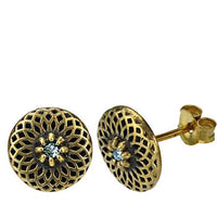 Load image into Gallery viewer, Messing Stein Ohrstecker antik gold Dahlie 10mm
