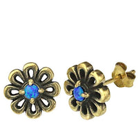 Load image into Gallery viewer, Messing Stein Kristall Ohrstecker gold Blume Zinnie 11mm
