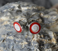 Load image into Gallery viewer, Shiva Auge koralle rot rund 10mm Ohrstecker 925 Silber
