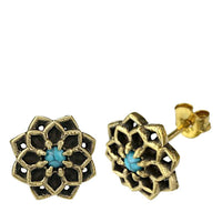 Load image into Gallery viewer, Messing Stein Kristall Ohrstecker gold Sternblume 12mm
