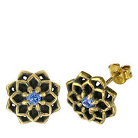 Load image into Gallery viewer, Messing Stein Kristall Ohrstecker gold Sternblume 12mm
