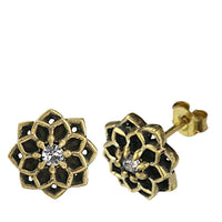 Load image into Gallery viewer, Messing Stein Kristall Ohrstecker gold Sternblume 12mm
