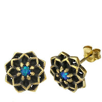 Load image into Gallery viewer, Messing Stein Kristall Ohrstecker gold Sternblume 12mm
