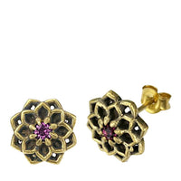 Load image into Gallery viewer, Messing Stein Kristall Ohrstecker gold Sternblume 12mm
