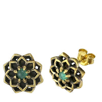 Load image into Gallery viewer, Messing Stein Kristall Ohrstecker gold Sternblume 12mm
