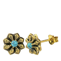 Load image into Gallery viewer, Messing Stein Kristall Ohrstecker gold Blümchen 10mm
