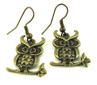 Load image into Gallery viewer, Ohrringe Messing Damen Ohrhänger Kupfer Ohrschmuck Schmuck Eule auf Ast
