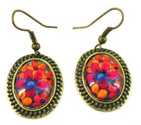 Load image into Gallery viewer, Ohrringe Messing Damen Ohrhänger Kupfer Ohrschmuck Schmuck oval Muster Raisin
