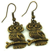 Load image into Gallery viewer, Ohrringe Messing Damen Ohrhänger Kupfer Ohrschmuck Schmuck Hänger Eule Ast
