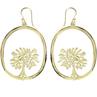 Load image into Gallery viewer, Ohrringe oval Baum des Lebens Messing antik golden Damen Ohrhänger nickelfrei Tribal Schmuck
