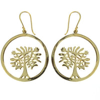 Load image into Gallery viewer, Ohrringe rund Baum des Lebens Messing antik golden Damen Ohrhänger nickelfrei Tribal Schmuck
