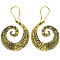 Load image into Gallery viewer, Ohrringe Spirale Herz Muster Messing antik golden Ohrhänger nickelfrei Tribal Piercing Schmuck Brass
