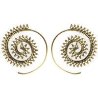Cargar imagen en el visor de la galería, Spiralen Ohrringe Dreiecke Kreise dunkel Messing Brass antik golden nickelfrei Tribal Piercing
