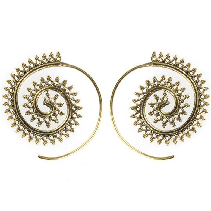 Spiralen Ohrringe Dreiecke Kreise dunkel Messing Brass antik golden nickelfrei Tribal Piercing