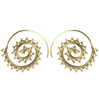 Cargar imagen en el visor de la galería, Spiralen Ohrringe Dreiecke Ellipsen Messing Brass antik golden nickelfrei Tribal Piercing Schmuck
