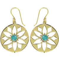 Load image into Gallery viewer, Ohrringe Blume Türkis glänzend Messing Brass antik golden Damen Ohrhänger nickelfrei Tribal Schmuck
