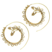 Load image into Gallery viewer, Spiralen Ohrringe Spiralbögen Kugeln Messing Brass antik golden nickelfrei Tribal Piercing Schmuck
