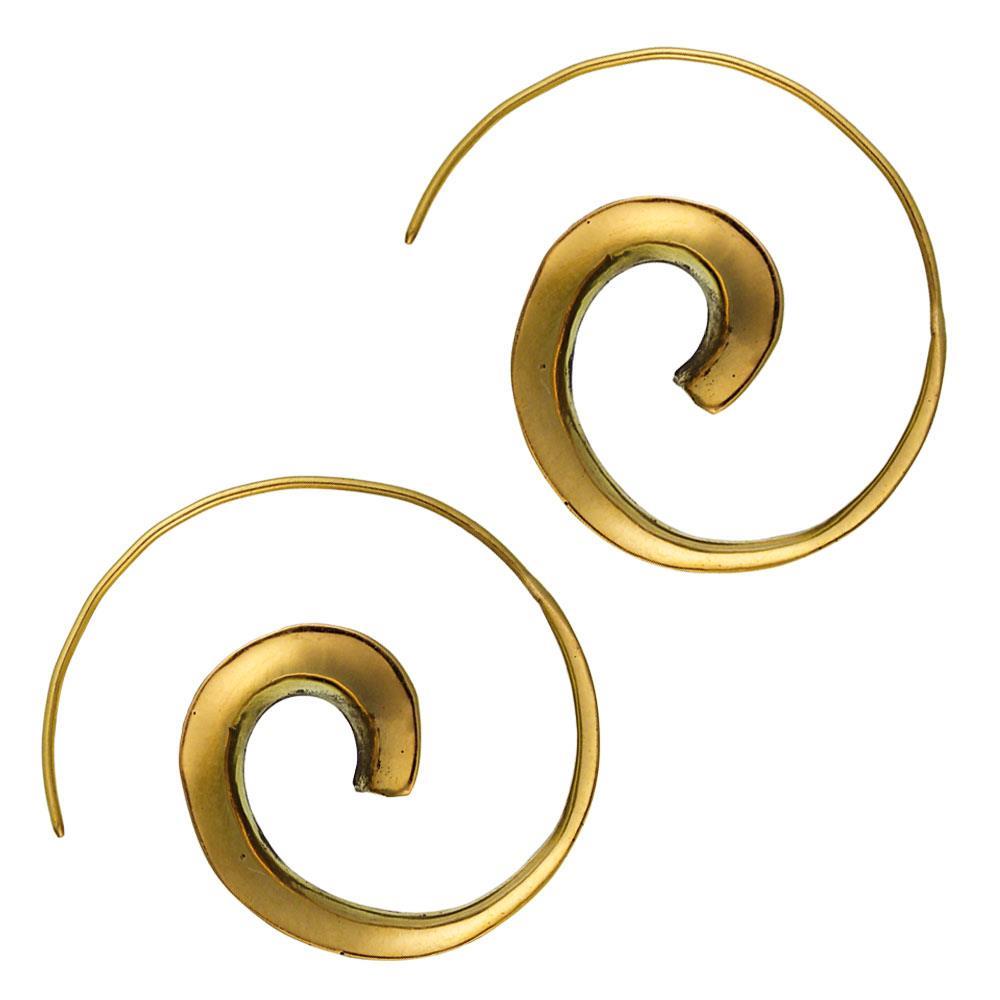 Spiralen Ohrringe Rinne breiter Messing antik golden nickelfrei Schmuck Piercing Tribal Brass