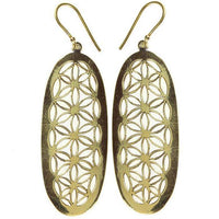 Load image into Gallery viewer, Ohrringe oval flower of life Blume des Lebens glänzend Messing antik golden Ohrhänger nickelfrei
