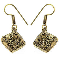 Load image into Gallery viewer, Ohrringe Raute Kreuz Punkte hohl Messing antik golden Tribal Ohrhänger nickelfrei dunkel Piercing
