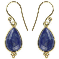 Load image into Gallery viewer, Ohrringe Tropfen Lapis Dreieck Messing antik golden Tribal Ohrhänger nickelfrei Brass Damen Schmuck
