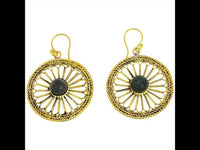 Load image into Gallery viewer, Ohrringe Blume Zopf Labradorit Messing antik golden Tropfen Ohrhänger nickelfrei Tribal Brass Bronze
