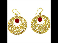 Load image into Gallery viewer, Ohrringe Kreis gestanzt Jaspis Mandel rot Messing antik golden Tribal Ohrhänger nickelfrei Schmuck
