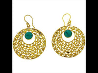 Cargar imagen en el visor de la galería, Ohrringe Kreis gestanzt Türkis Mandel Messing antik golden Tribal Ohrhänger nickelfrei Schmuck Brass
