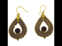 Load image into Gallery viewer, Ohrringe Amethyst lila Zopf Tropfen Punkte Kreuz Messing antik golden Ohrhänger nickelfrei Tribal
