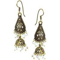 Cargar imagen en el visor de la galería, Ohrringe weiß Tropfen Ringe Halbkugel 50 mm Stein Messing antik golden Ohrhänger nickelfrei Tribal
