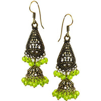 Cargar imagen en el visor de la galería, Ohrringe hellgrün Tropfen Halbkugel 50 mm Stein Messing antik golden Ohrhänger nickelfrei Tribal
