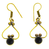 Cargar imagen en el visor de la galería, Ohrringe Onyx rund Herz Bögen Perlen Messing antik golden Damen Ohrhänger nickelfrei Schmuck Tribal
