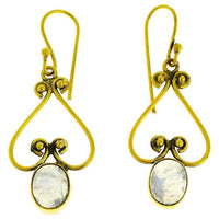 Load image into Gallery viewer, Ohrringe Mondstein oval Herz Bögen Perlen Messing antik golden Damen Ohrhänger nickelfrei Schmuck
