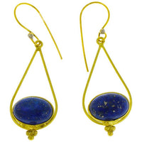 Load image into Gallery viewer, Ohrringe Lapis oval Tropfen Dreieck Punkte Messing antik golden Damen Ohrhänger nickelfrei Tribal
