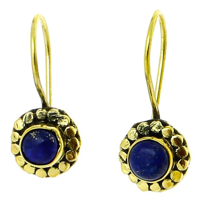 Ohrringe Blume Kreise 10 mm Lapis Messing Brass antik golden Tribal Ohrhänger nickelfrei Piercing