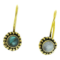 Load image into Gallery viewer, Ohrringe Blume Perlen 8 mm Labradorit Messing Brass antik golden Tribal Ohrhänger nickelfrei
