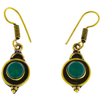 Load image into Gallery viewer, Ohrringe Kreis Jade dunkel Spitze Halbkreis Messing Brass antik golden Tribal Ohrhänger nickelfrei
