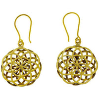 Load image into Gallery viewer, Ohrringe Blume des Lebens wellig Messing antik golden doppelt Tribal Ohrhänger nickelfrei Brass
