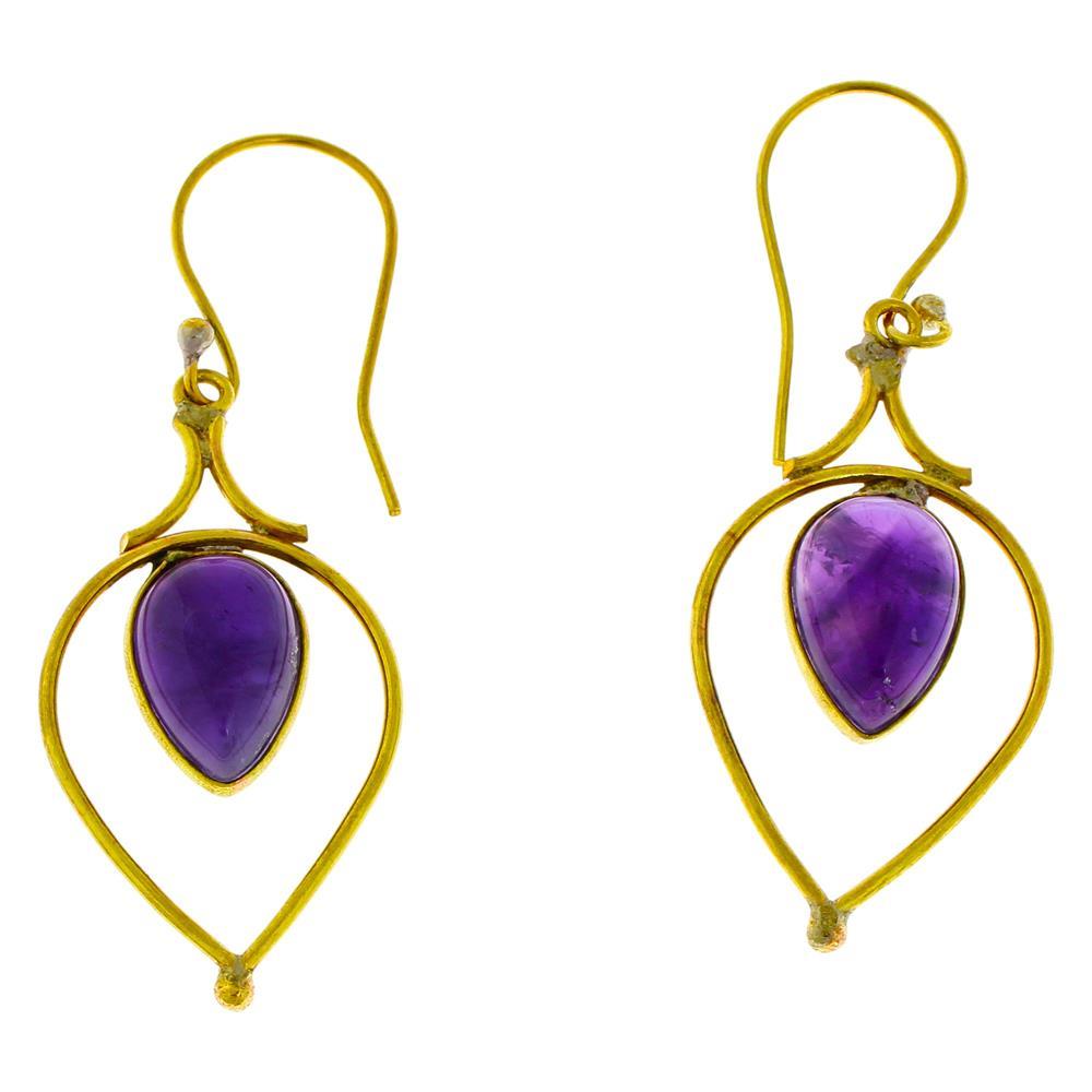 Ohrringe Amethyst Tropfen umgedreht Bögen Messing antik golden Damen Ohrhänger nickelfrei Tribal