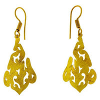 Load image into Gallery viewer, Ohrringe Tropfen gebürstet Ornament gebogen Messing antik golden nickelfrei Tribal Ohrhänger Brass
