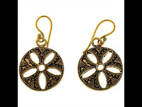 Load image into Gallery viewer, Ohrringe rund Mandeln Zacken Punkte Messing antik golden nickelfrei Tribal Brass Ohrhänger
