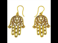 Load image into Gallery viewer, Ohrringe Hand Spiralbögen Henna Indien Messing antik golden nickelfrei Tribal Brass Ohrhänger
