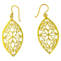 Load image into Gallery viewer, Ohrringe Mandel Blume Raute Spiralen Messing antik golden nickelfrei Tribal Brass Ohrhänger glänzend
