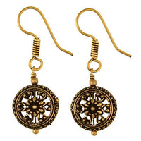 Load image into Gallery viewer, Ohrringe rund Blume Herzen Punkte hohl Messing antik golden Ohrhänger nickelfrei Tribal Piercing
